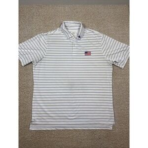F&G Tech Polo Shirt Mens XL White Blue Stripe USA Flag Golf Stretch Performance